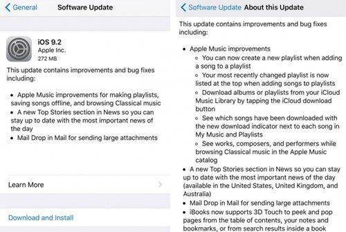 Bản cập nhật iOS 9.2 đã đến tay người dùng qua giao thức OTA.