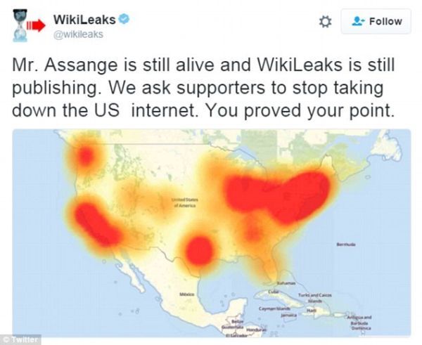Dòng tweet của WikiLeaks về vụ tấn công mạng ở Mỹ.