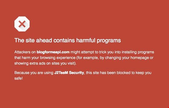 J2TeaM Security sẽ tự động chặn các trang web độc hại