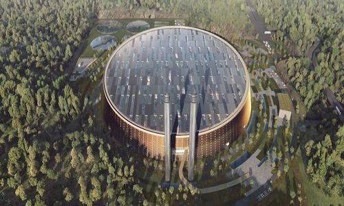 Thiết kế của nhà máy sản xuất điện từ rác thải lớn nhất thế giới ở Trung Quốc. Ảnh: SHL Architects.