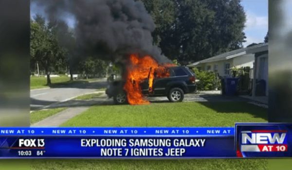 Một chiếc xe Jeep bị thiêu rụi vì Galaxy Note 7 phát nổ