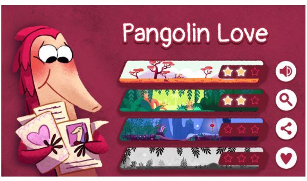 google, doudle, game, minigame, pangolin love