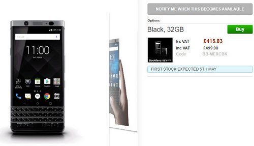 Khách hàng có thể đặt hàng BlackBerry KEYone với giá khoảng hơn 13 triệu đồng qua nhà phân phối Clove của Anh,