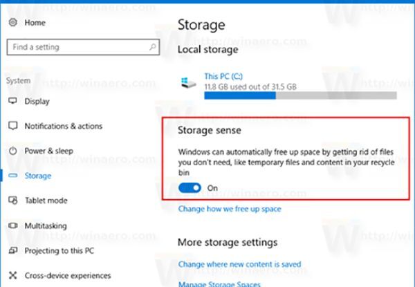 Tính năng Storage sense trên Windows 10 Creators có khả năng tự dộng dọn dẹp ổ cứng sau một khoảng thời gian nhất định nhằm tăng dung lượng lưu trữ của thiết bị