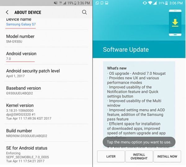 Galaxy S7 (bản quốc tế) chính thức được cập nhật Android 7.0 Nougat