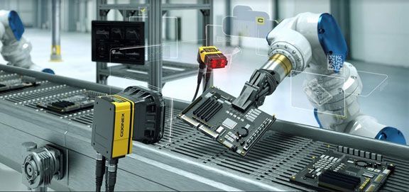 Các giải pháp của Cognex sử dụng trong dây chuyền sản xuất với cánh tay robot giúp điều hướng chính xác vị trí của các sản phẩm điện tử tiêu dùng.