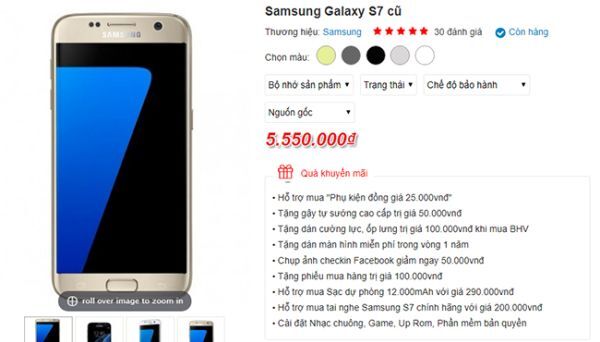 Samsung Galaxy S7 phiên bản 32GB xách tay chỉ còn 5,55 triệu đồng