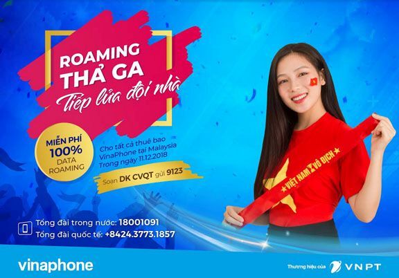 VinaPhone MIỄN PHÍ 100% Data roaming cho cổ động viên Việt Nam