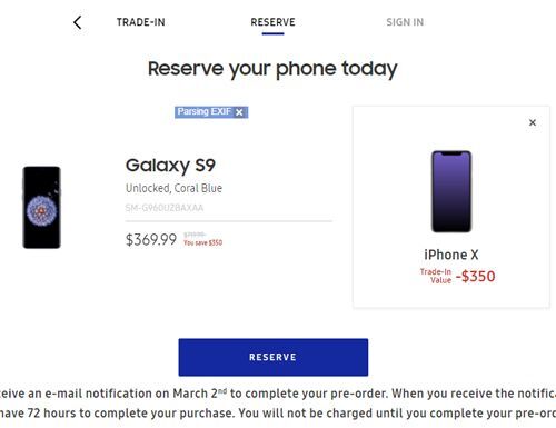 Giá thu mua iPhone X là 350 USD khi người sở hữu muốn đổi sang Galaxy S9