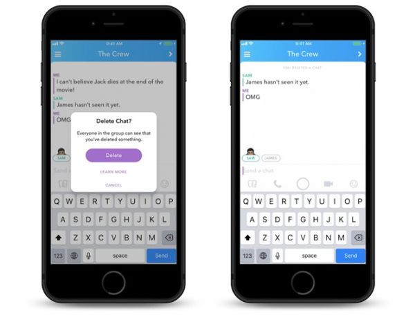 Sau tính năng tin nhắn tự hủy, Snapchat tiếp tục có thêm khả năng xóa tin nhắn đã gửi