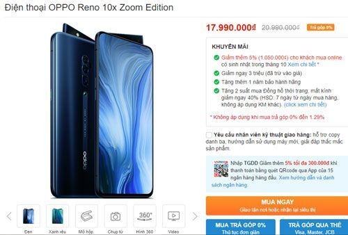 Oppo Reno 10x Zoom Edition giảm giá 3 triệu đồng tại Việt Nam