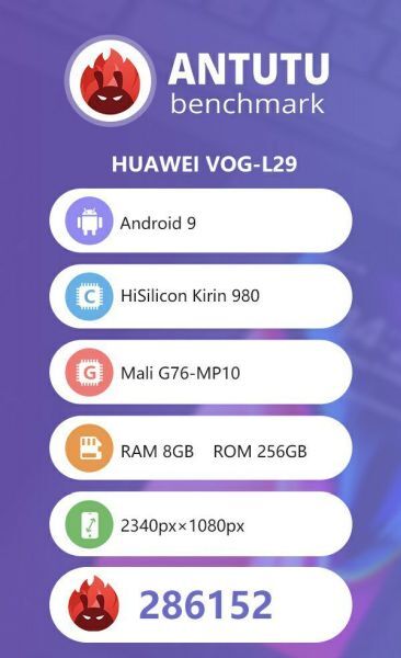 Huawei P30 Pro ghi được 286,152 điểm trên Antutu