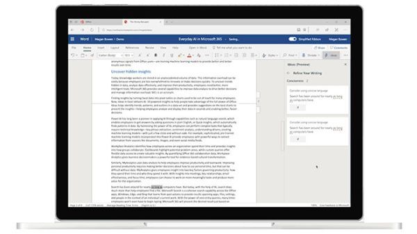Microsoft Word sử dụng AI để cải thiện nội dung bài viết