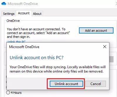 Hủy liên kết với tài khoản OneDrive 