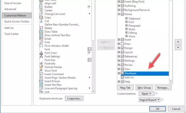 Kích hoạt tab Developer cho Microsoft Word 