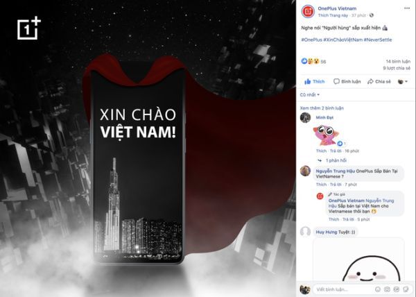 Thông tin OnePlus gia nhập thị trường smartphone Việt Nam đã được xác nhận trên fanpage chính thức của công ty