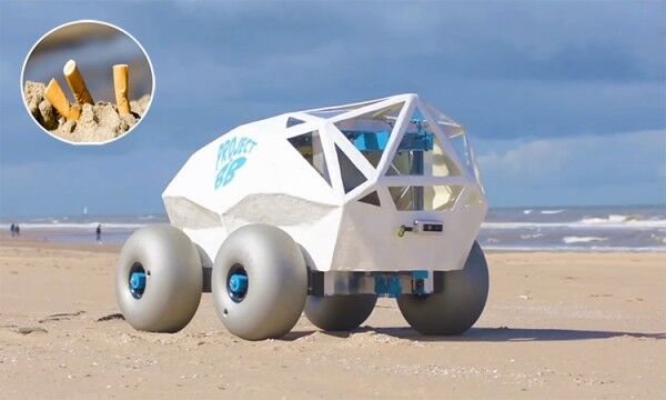 Robot BeachBot nhặt tàn thuốc trên bãi biển Scheveningen của Hà Lan. Ảnh: Microsoft.