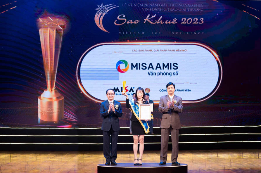 Bộ giải pháp MISA AMIS Văn phòng ghi danh Sao Khuê 2023 ở hạng mục "Các sản phẩm, giải pháp phần mềm mới" 
