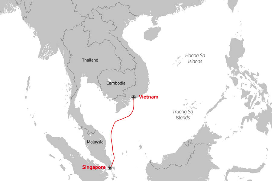 Sơ đồ tuyến cáp biển Vietnam - Singapore Cable System (VTS). Ảnh: Viettel Solutions
