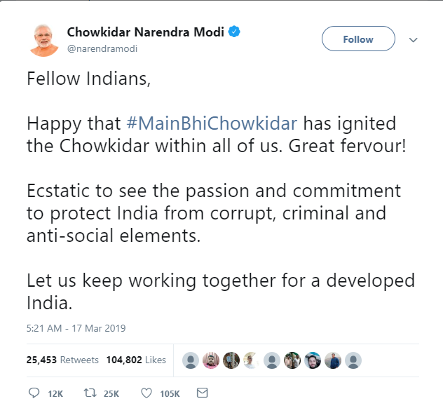 tweeter của thủ tướng Ấn Độ Narendra Modi 
