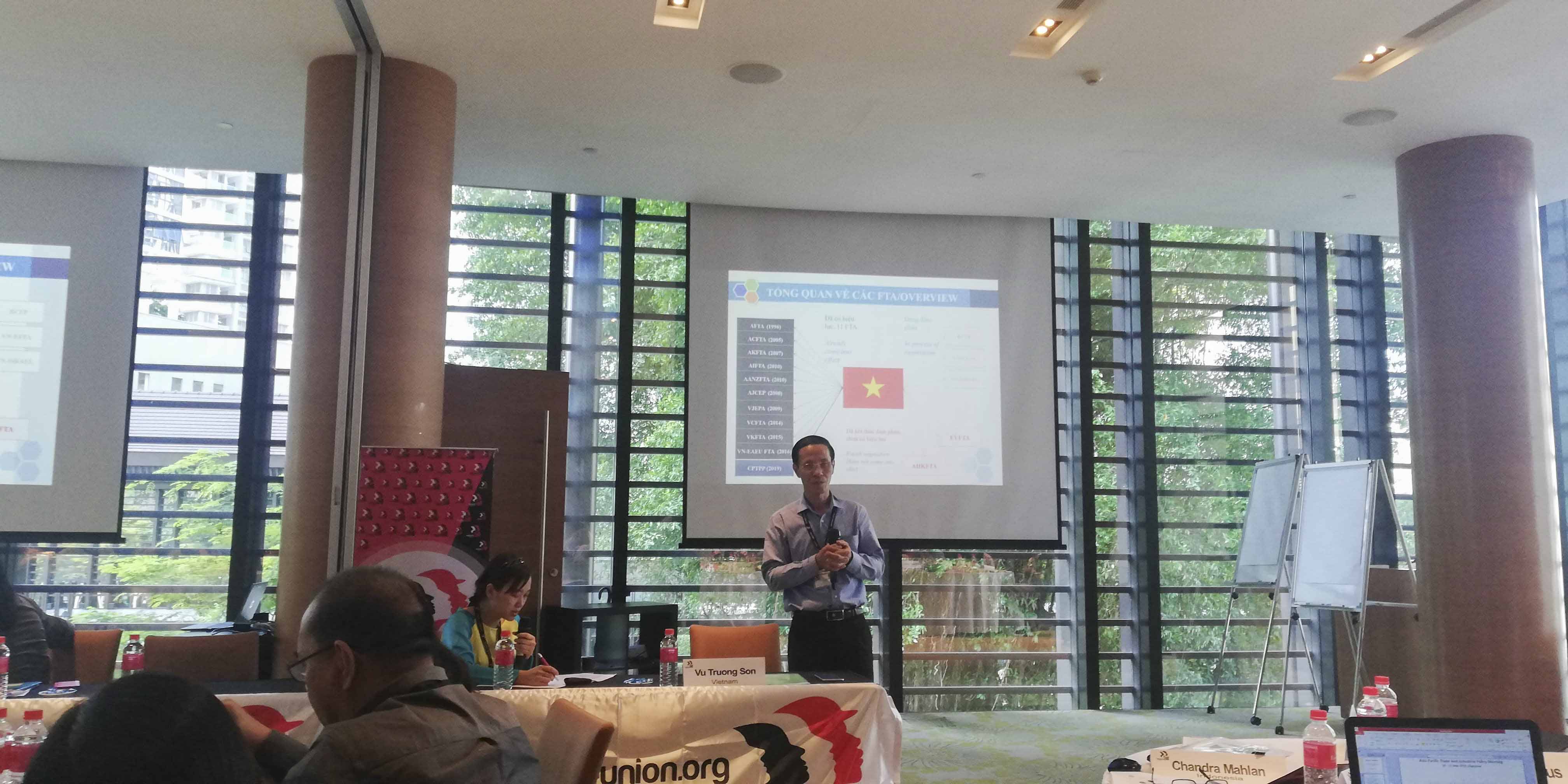 Ông Vũ Trường Sơn - Phó Chủ tịch CĐCTVN phát biểu tại Hội nghị “Thương mại và chính sách ngành” khu vực Châu Á - Thái Bình Dương