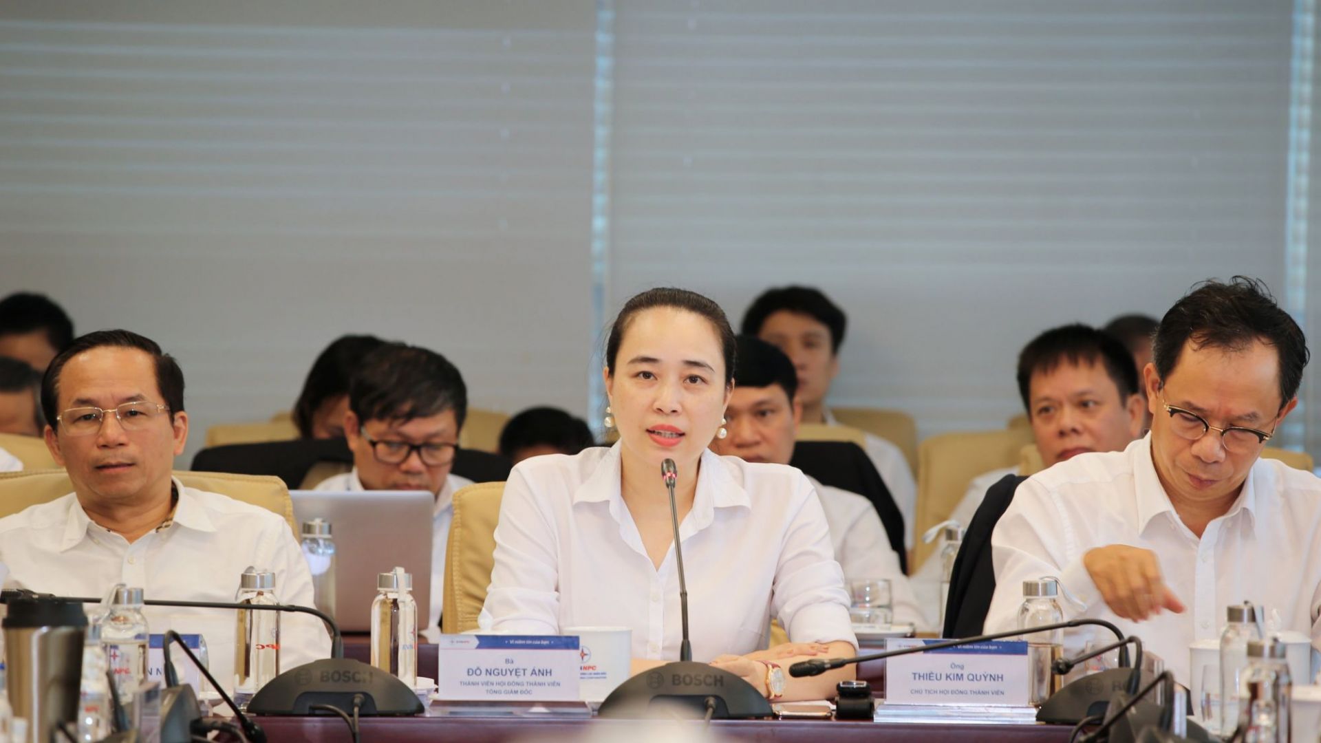 Bà Đỗ Nguyệt Ánh - Thành viên HĐTV, Tổng Giám đốc EVNNPC phát biểu tại buổi họp