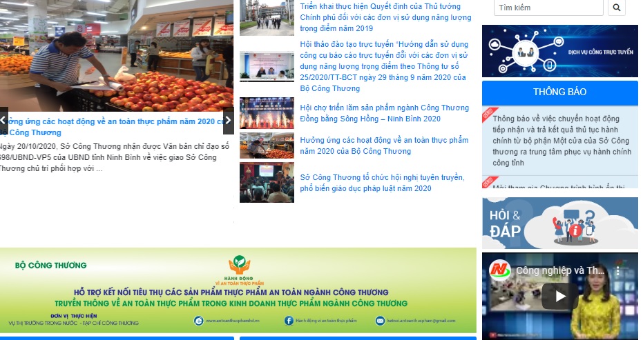Dưới đây là hình ảnh của một số website của Sở Công Thương các tỉnh thành treo banner hưởng ứng Chương trình: