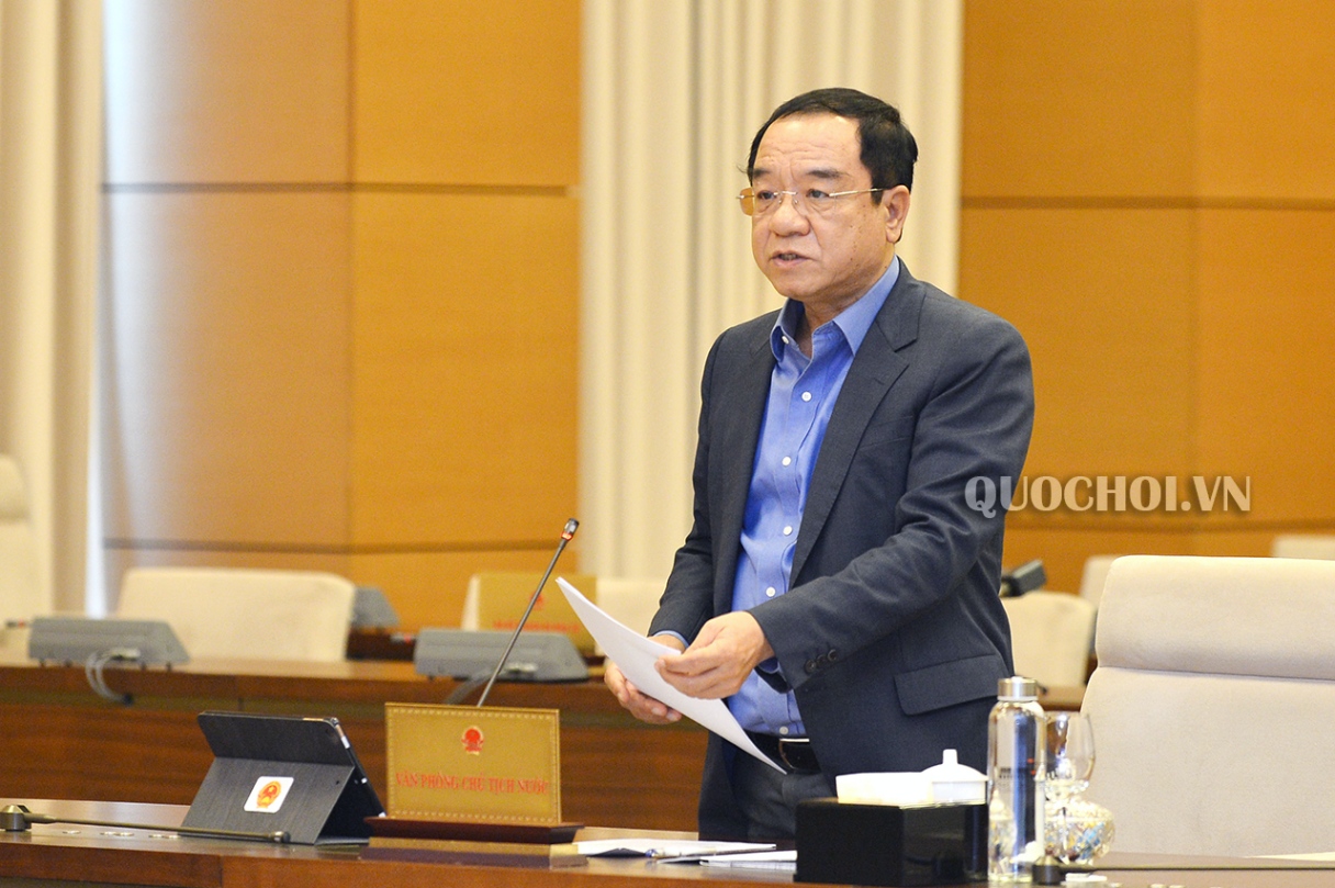 Bộ trưởng, Chủ nhiệm Văn phòng Chủ tịch nước Đào Việt Trung trình bày Tờ trình về việc phê chuẩn Hiệp định Thương mại tự do Việt Nam - EU (EVFTA)