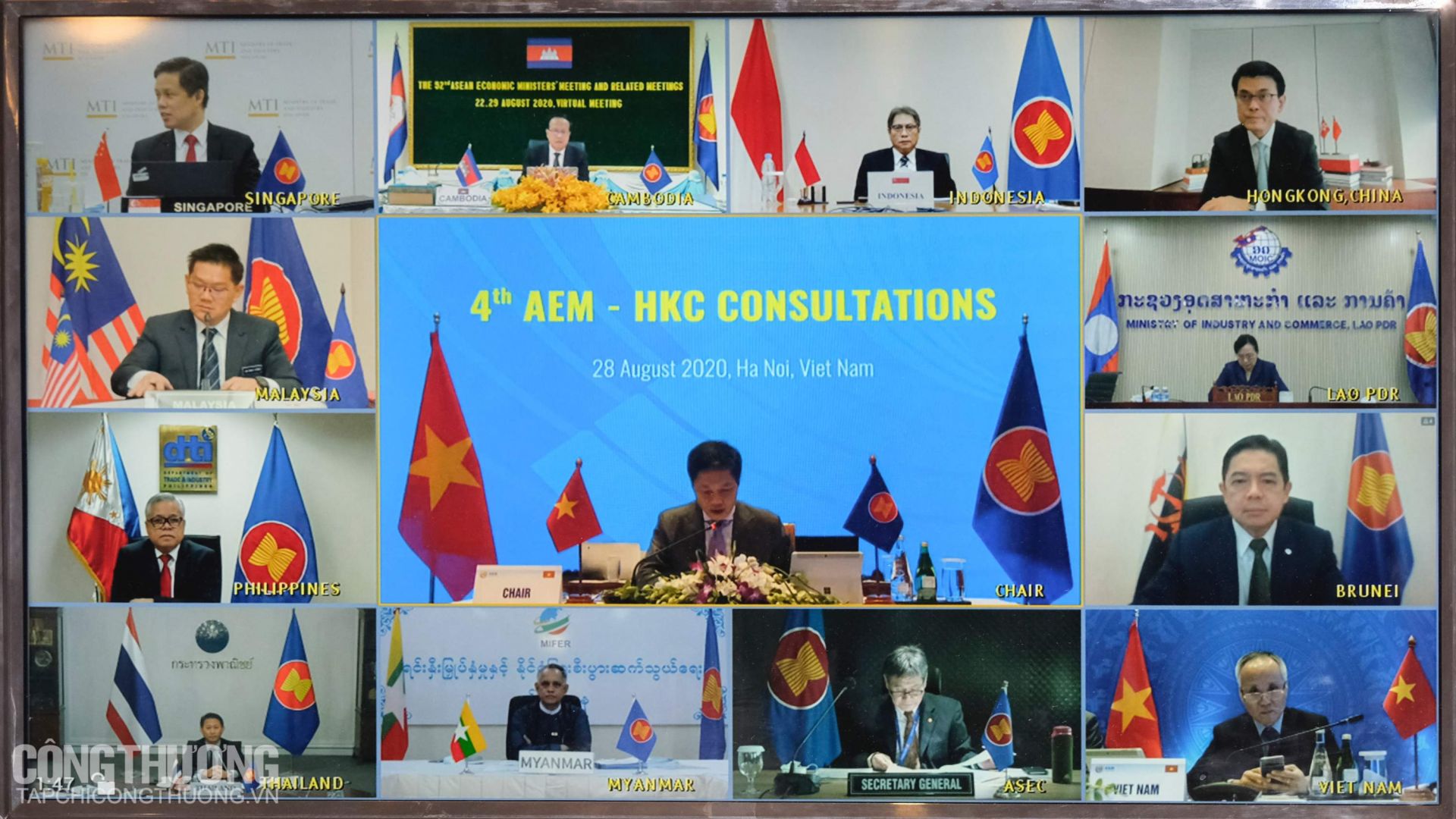Hội nghị tham vấn của các Bộ trưởng Kinh tế ASEAN với Hồng Kông, Trung Quốc tổ chức theo hình thức trực tuyến do ảnh hưởng của dịch Covid-19