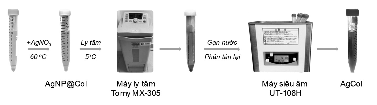 Sơ đồ quy trình tổng hợp nano bạc từ bạc nitrat và dịch chiết lá Huyết dụ