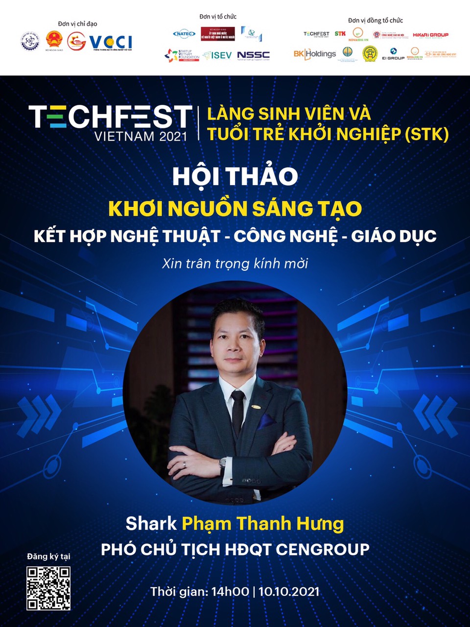 Shark Hưng sẽ là một trong số những diễn giả chia sẻ tại Hội thảo “Khơi nguồn sáng tạo: Kết hợp Nghệ thuật - Công nghệ - Giáo dục"