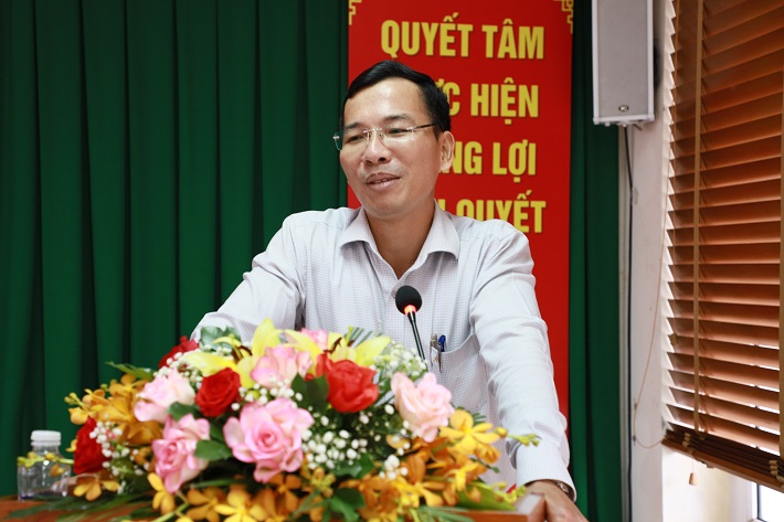Đc Nguyễn Hữu Lợi - Thành ủy viên, Bí thư Đảng ủy Khối các cơ quan thành phố Đà Nẵng phát biểu tại Hội nghị