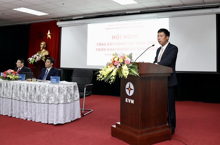 Đồng chí Tạ Trung Kiên - Bí thư Đảng ủy phát biểu tại Hội nghị