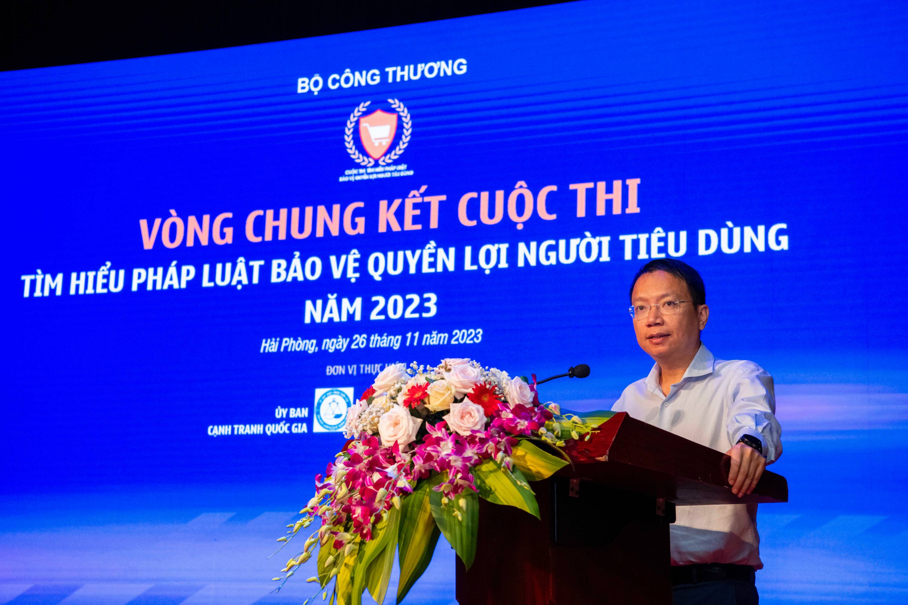 Ông Lê Triệu Dũng - Chủ tịch Ủy ban Cạnh tranh Quốc gia phát biểu tại Vòng chung kết Cuộc thi 