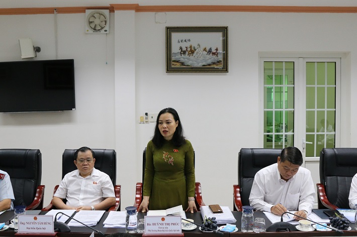 Bà Huỳnh Thị Phúc, Phó trưởng đoàn ĐBQH tỉnh phát biểu kết luận tại buổi làm việc