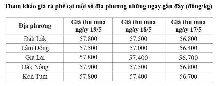 giá cà phê trong nước