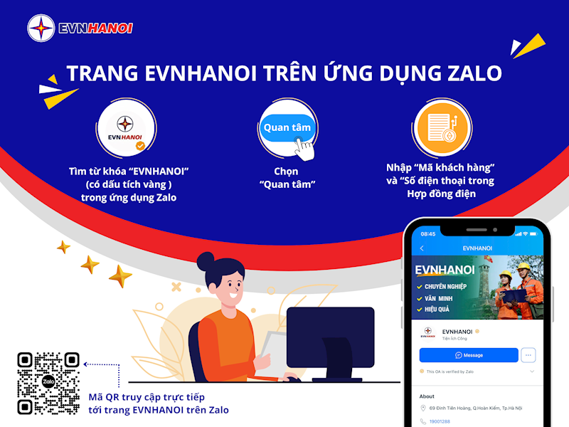 Hướng dẫn tham gia trang EVNHANOI trên ứng dụng Zalo OA