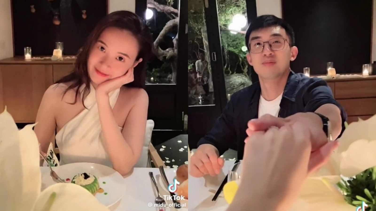 Midu và chồng dùng bữa ở không gian lãng mạn. Ảnh: Cắt từ clip
