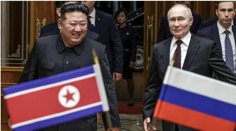 Der russische Präsident Wladimir Putin trifft sich am 19. Juni in Pjöngjang mit dem nordkoreanischen Führer Kim Jong Un. Foto: SPUTNIK