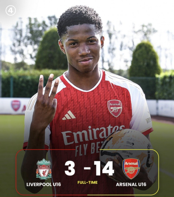 Obi-Martin scored 10 goals, helping Arsenal U16 beat Liverpool U16 with a score of 14-3.