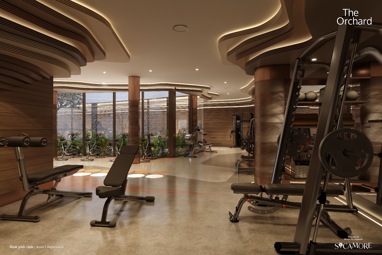 A gym with exercise equipment  Description automatically generated