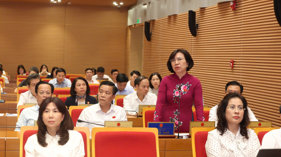 Delegate Le Thi Thu Hang (Tay Ho district) proposed at the Session