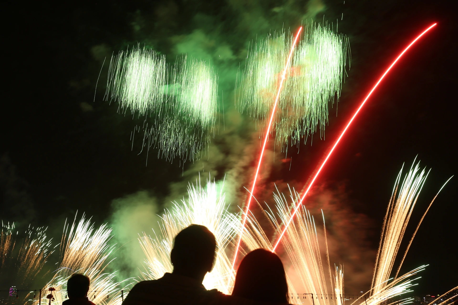 Top fireworks display of Italy and America, audience cheers with delight