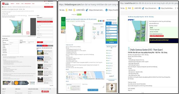 Một số trang rao bán đất dự án CCN Hoàng Mai mà Nam Á đã đăng bán trên website