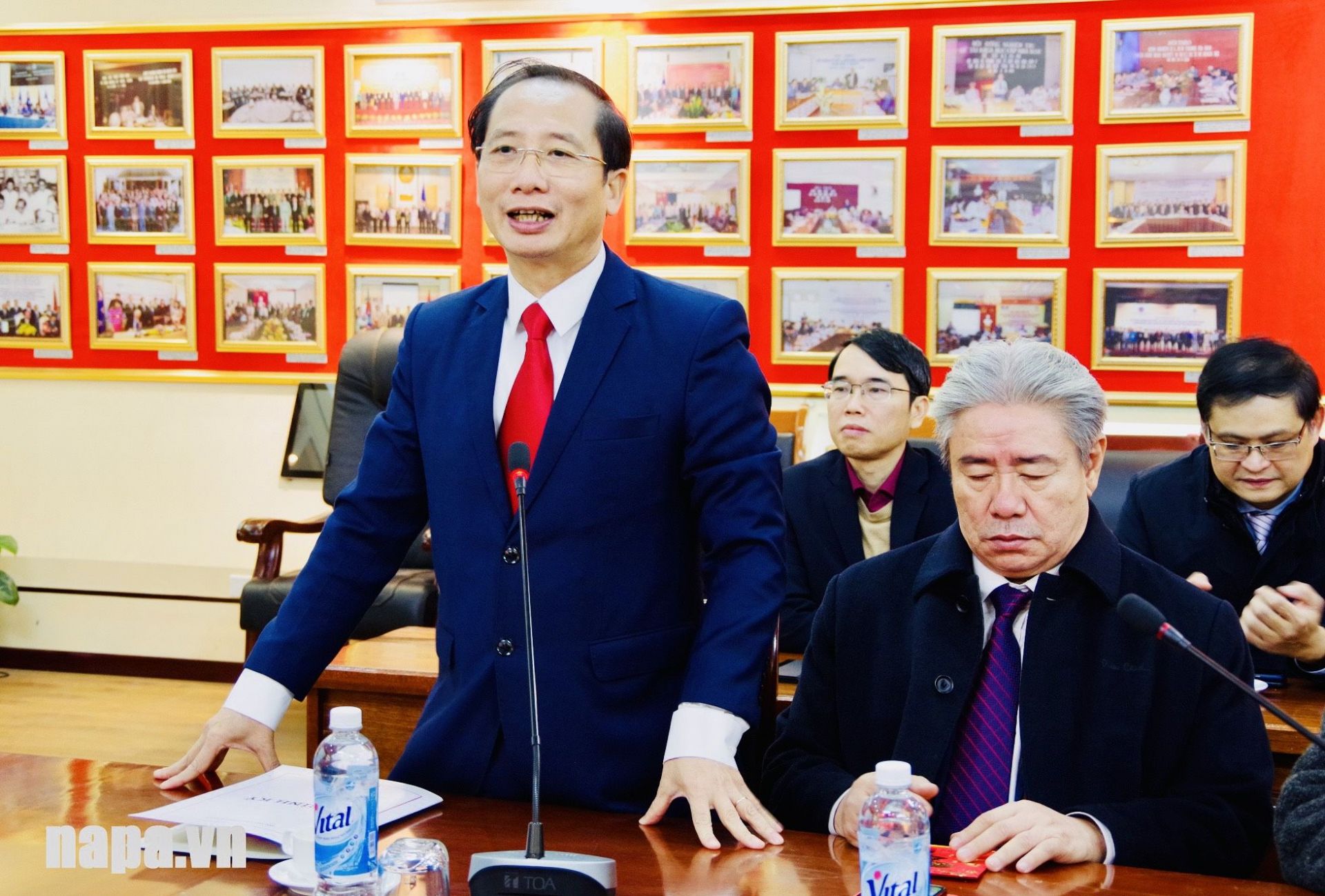 PGS.TS Nguyễn Bá Chiến, Quyền Giám đốc Học viện Hành chính Quốc gia phát biểu tại buổi gặp mặt đầu xuân và tiếp thu chỉ đạo của Bộ trưởng.