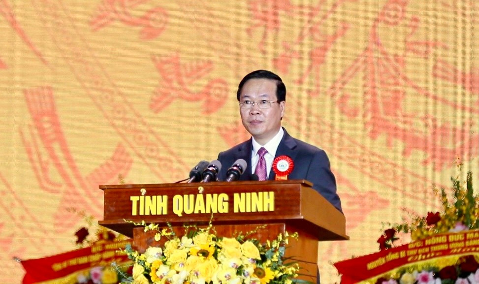 Đồng chí Võ Văn Thưởng - Chủ tịch nước Cộng hoà xã hội chủ nghĩa Việt Nam phát biểu chỉ đạo tại Lễ kỷ niệm 60 năm ngày thành lập tỉnh Quảng Ninh.