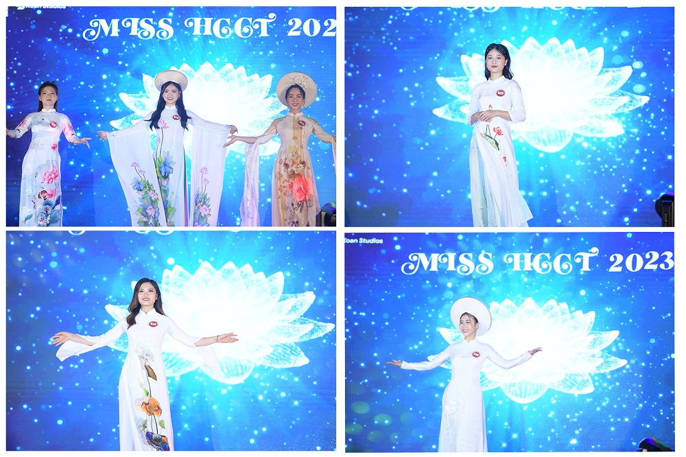 Phần biểu diễn của các nữ sinh HCCT với trang phục áo dạ hội