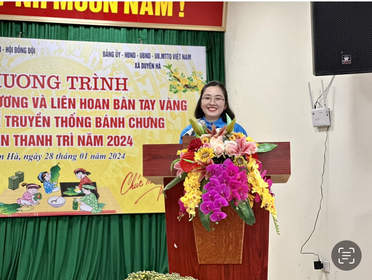 Đồng chí Tạ Thu Sa, Bí thư Huyện đoàn, Chủ tịch Hội LHTN Việt Nam, Chủ tịch Hội đồng Đội huyện Thanh Trì phát biểu tại chương trình.