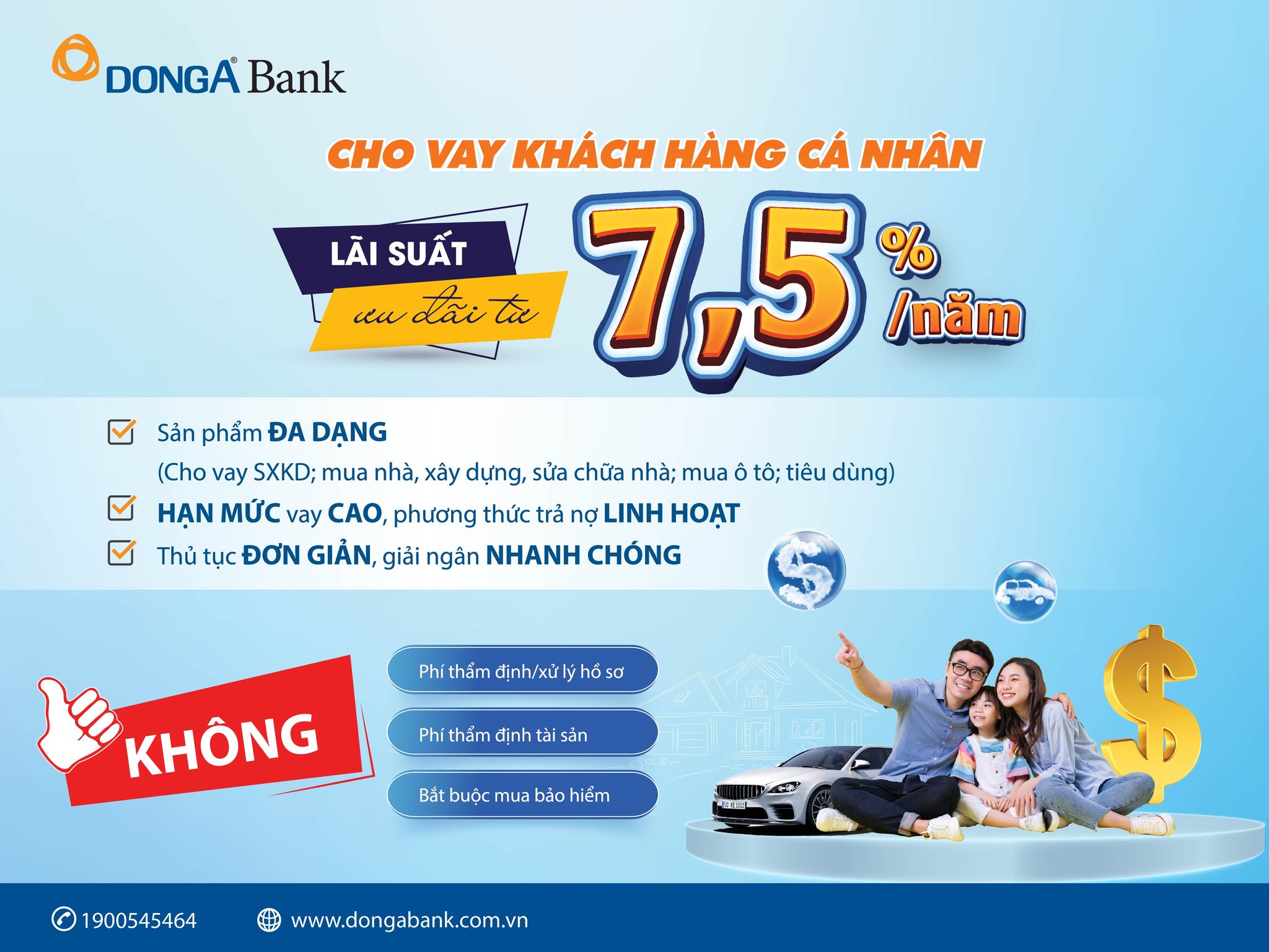 Ngân hàng DongA Bank giảm lãi suất vay cho khách hàng cá nhân, có tài sản đảm bảo chỉ từ 7,5%/năm