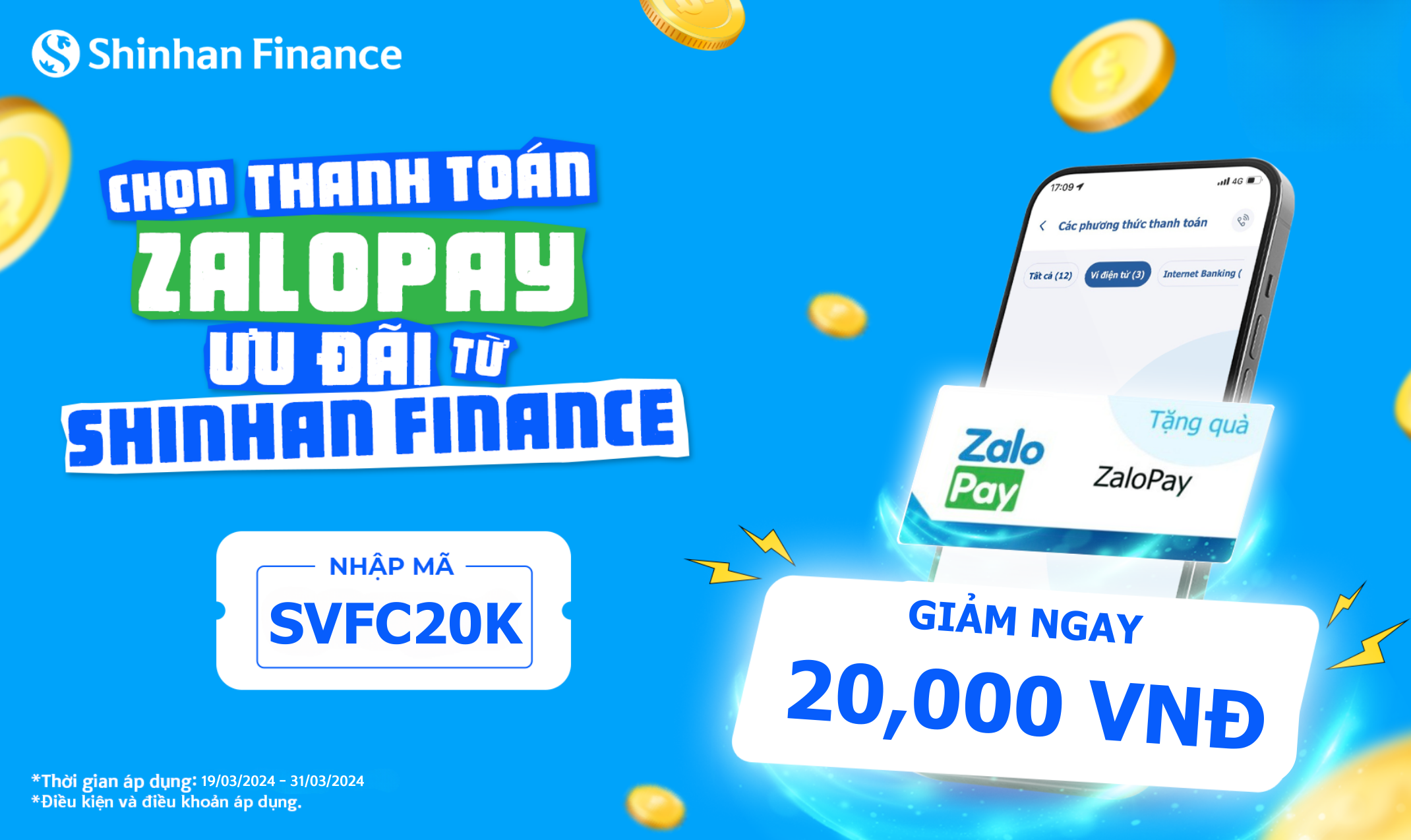 Thanh toán ZaloPay – Nhận ưu đãi 20.000 VNĐ cùng Shinhan Finance